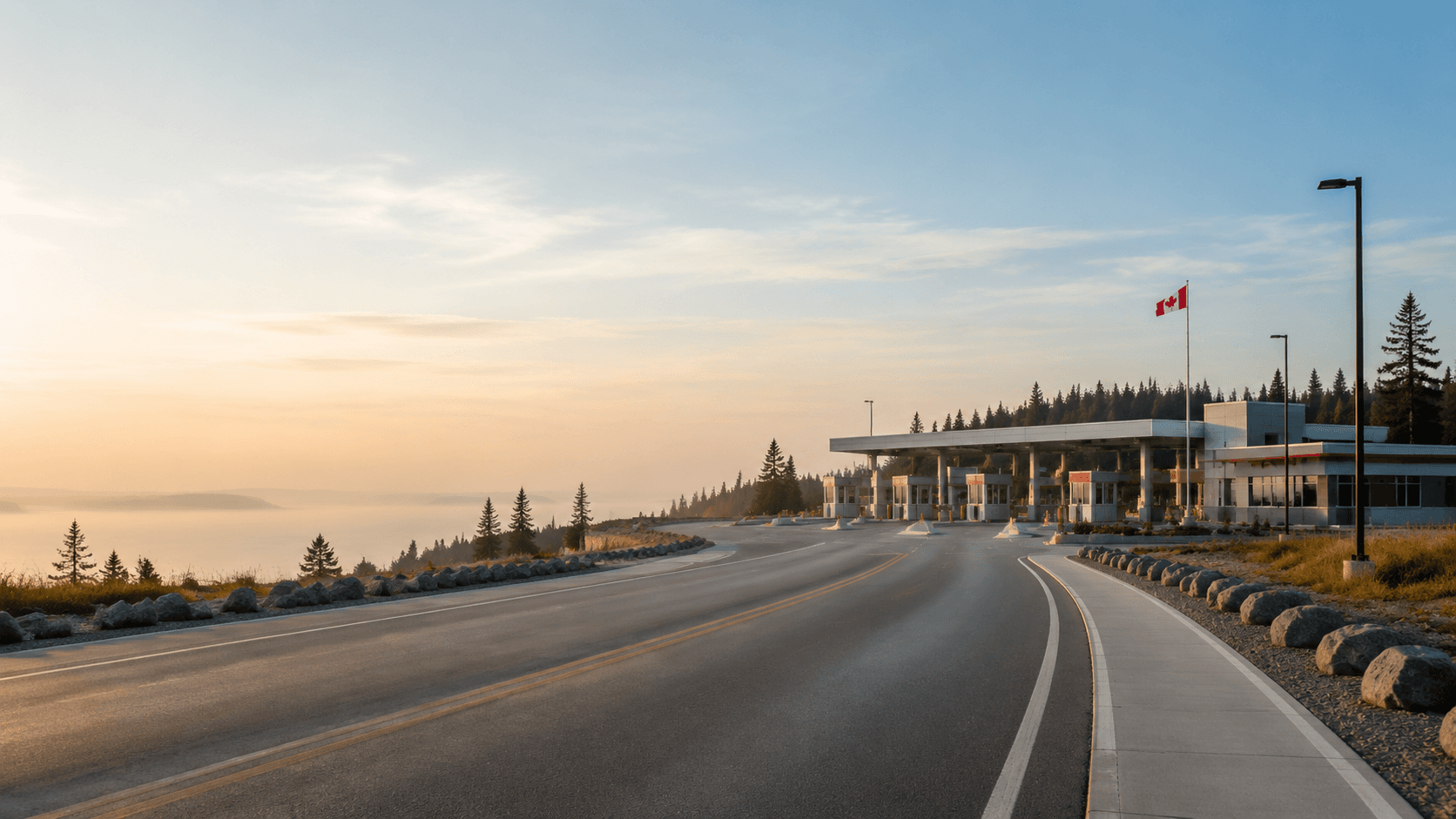 Road approaching a Canadian land border crossing